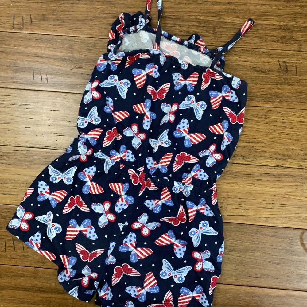 The Children’s Place Girls Patriotic Butterfly Romper Size XL 14 Red White Blue
